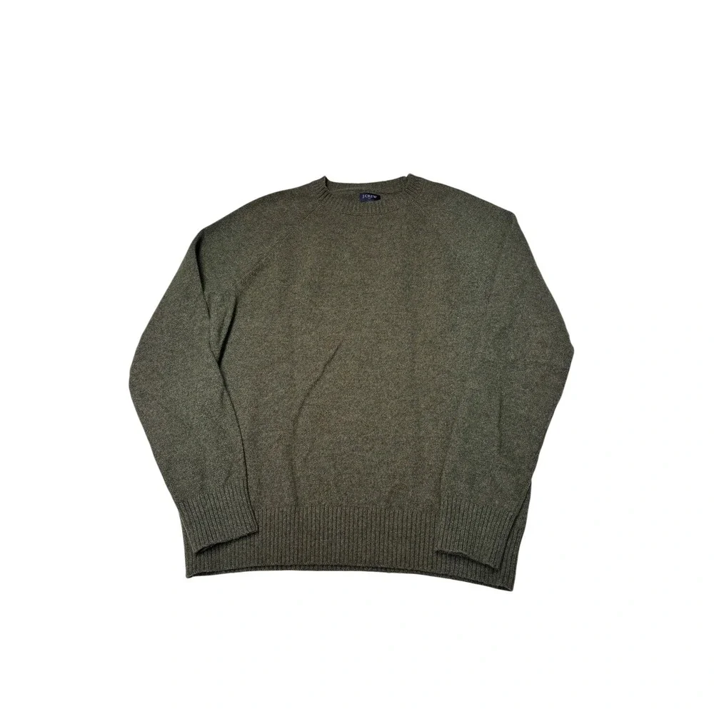 J.Crew Mens Olive Green Lambs Wool Blend Crewneck Sweater AA027 Large
